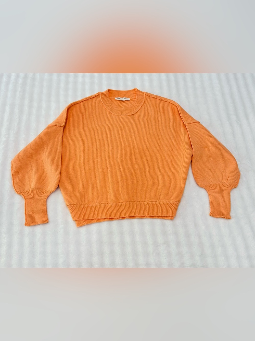 Bright Orange Puff-Sleeve Knit Sweater